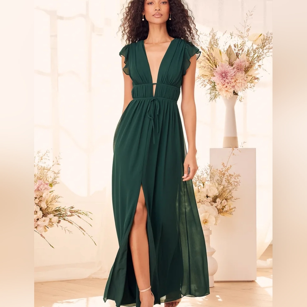 Lulus I'm All Yours Emerald Green Ruffled Maxi Dress Size S